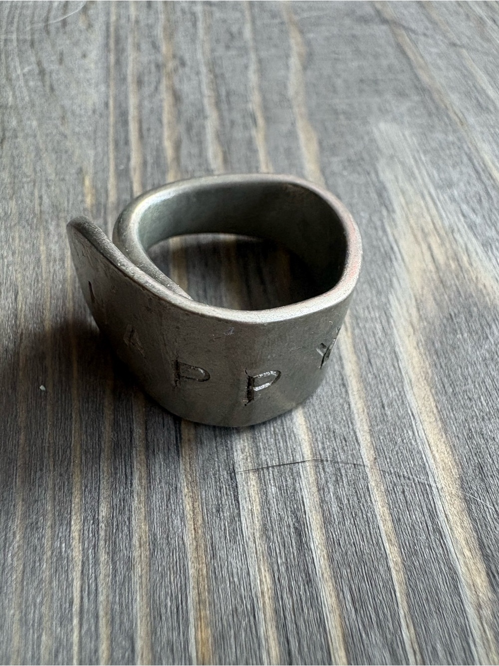 Spoon Ring that says Happy